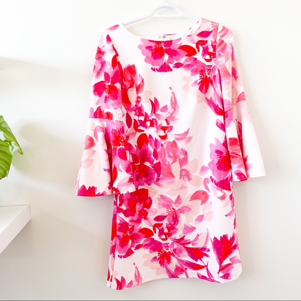 Eliza J Pink Floral Bell Sleeve Dress